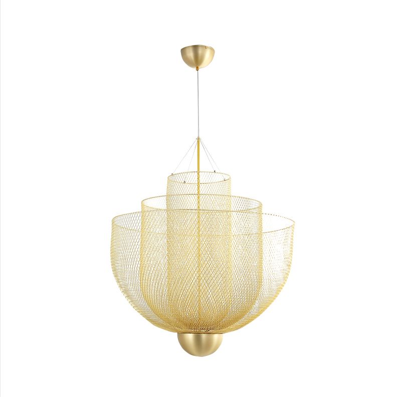 Second Gold mesh pendant studio view with three nested tiers