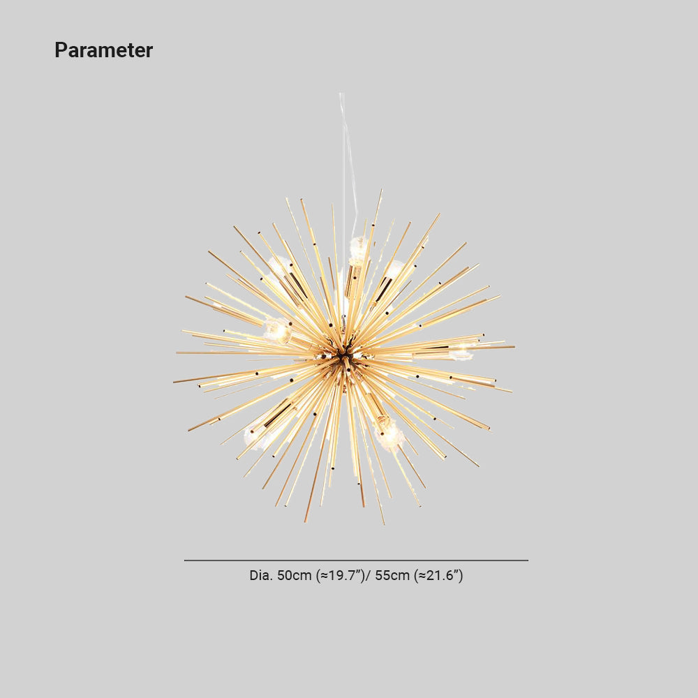 Lowry starburst pendant dimension image labels diameters of 50 cm and 55 cm.