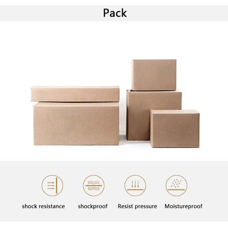 Illustrated cardboard packaging with protection icons and shipping-box text