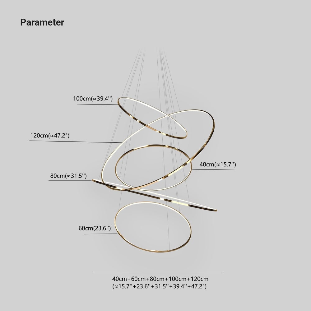 Arisha five-ring size drawing labelled 40, 60, 80, 100 and 120 cm