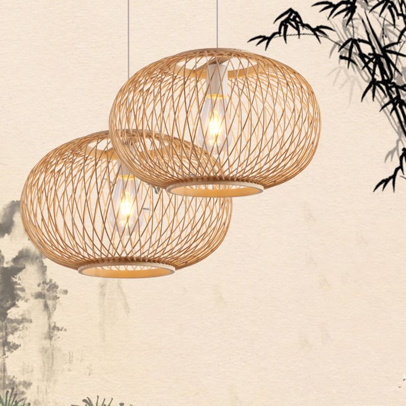 Two Ritta woven-look pendants pictured at different hanging heights