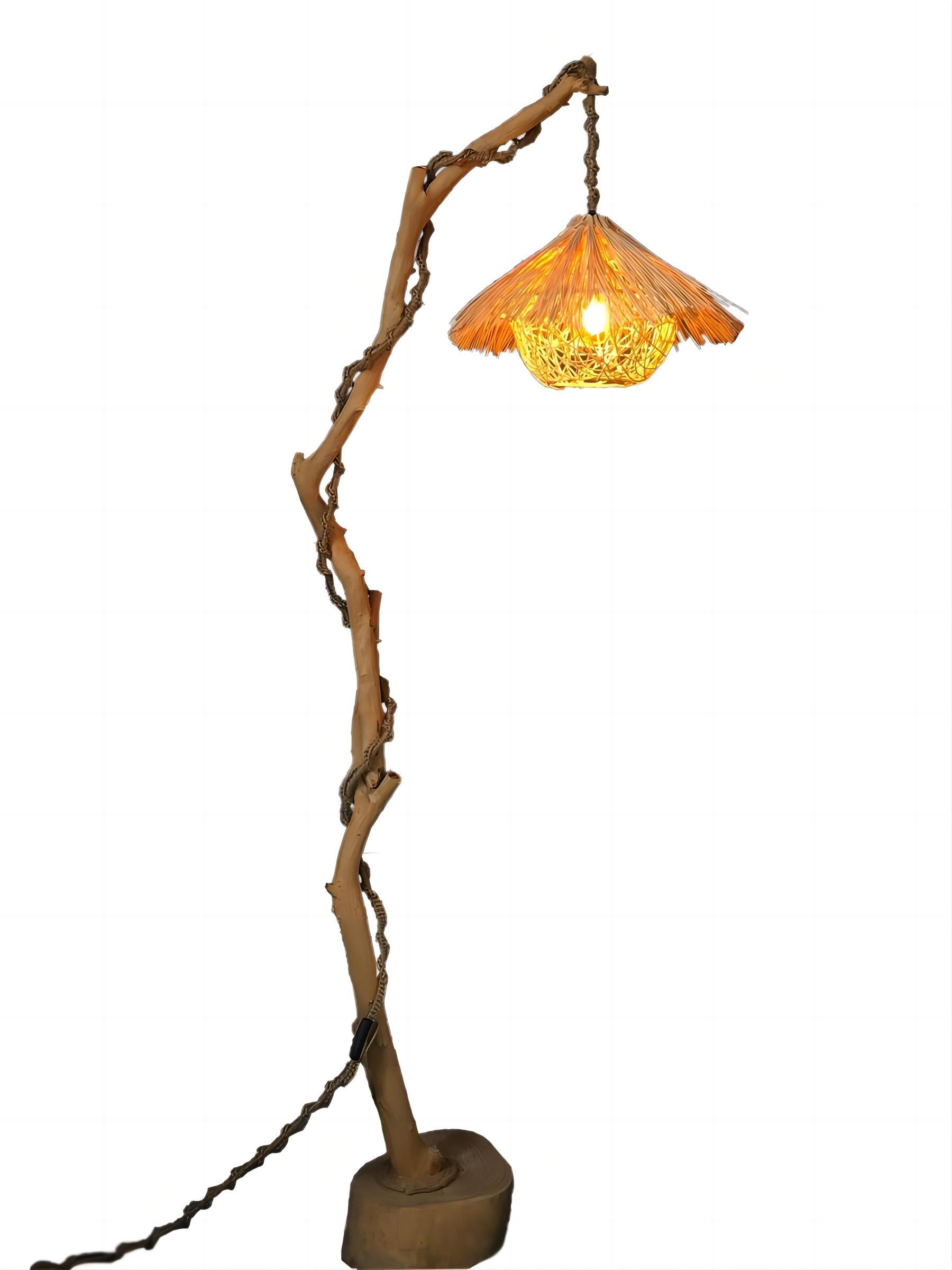 Rustic Rattan Wooden Birdcage Floor Lamp - Cueteks