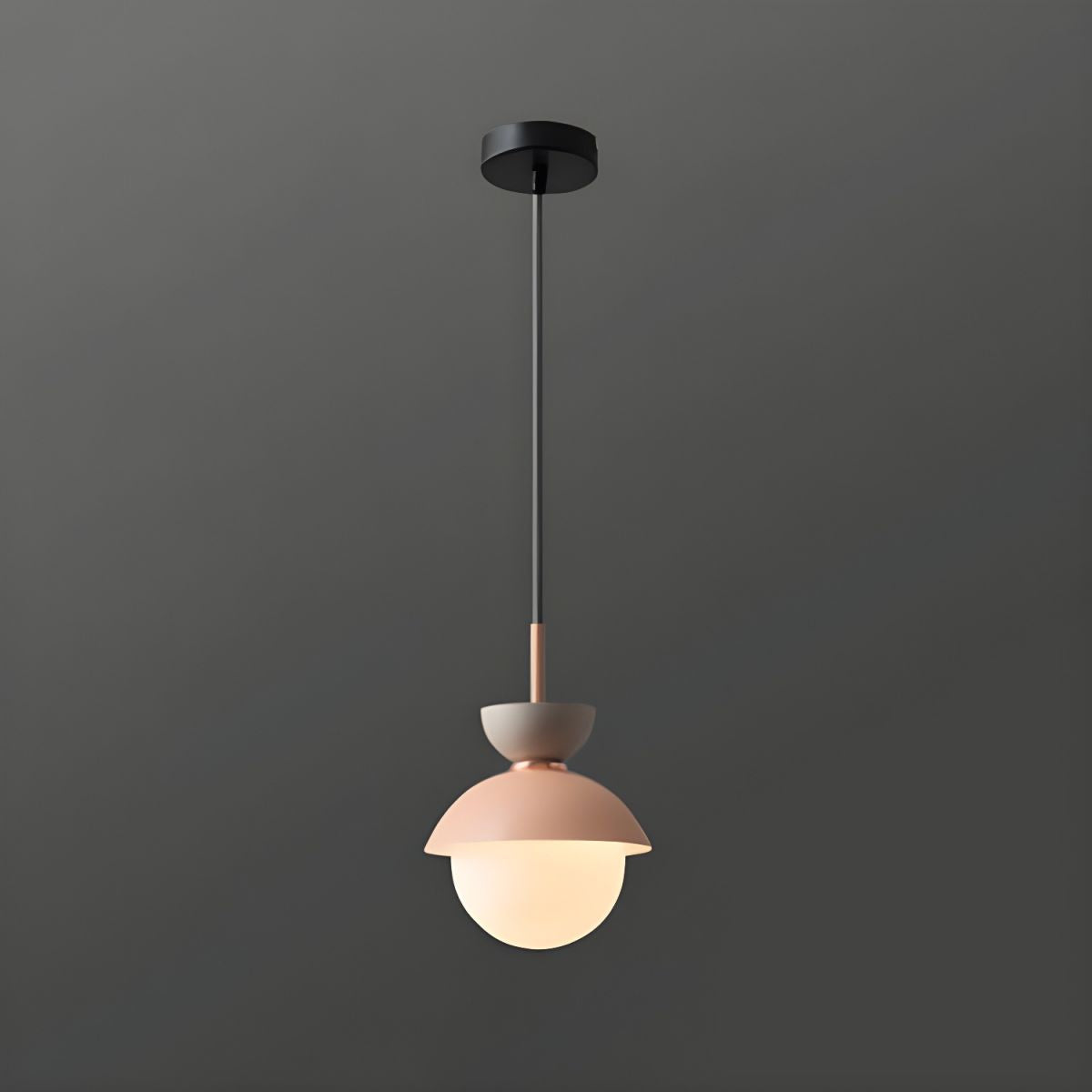 Gray upper cup and pink lower shade pendant