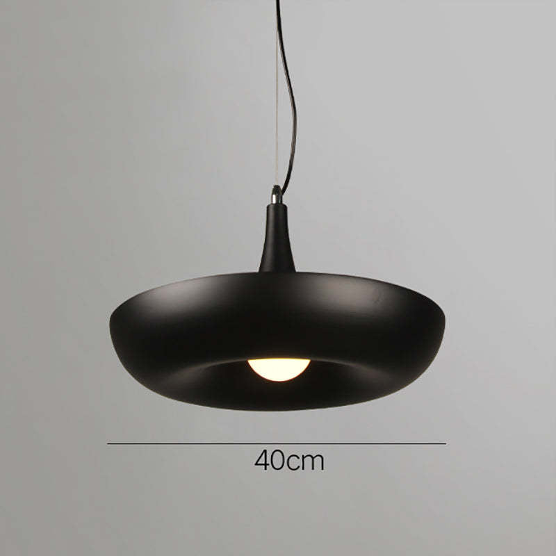 Nest Black width guide: 40 cm rounded body with a narrow upper neck, black cord, thin support wire and glowing central bulb