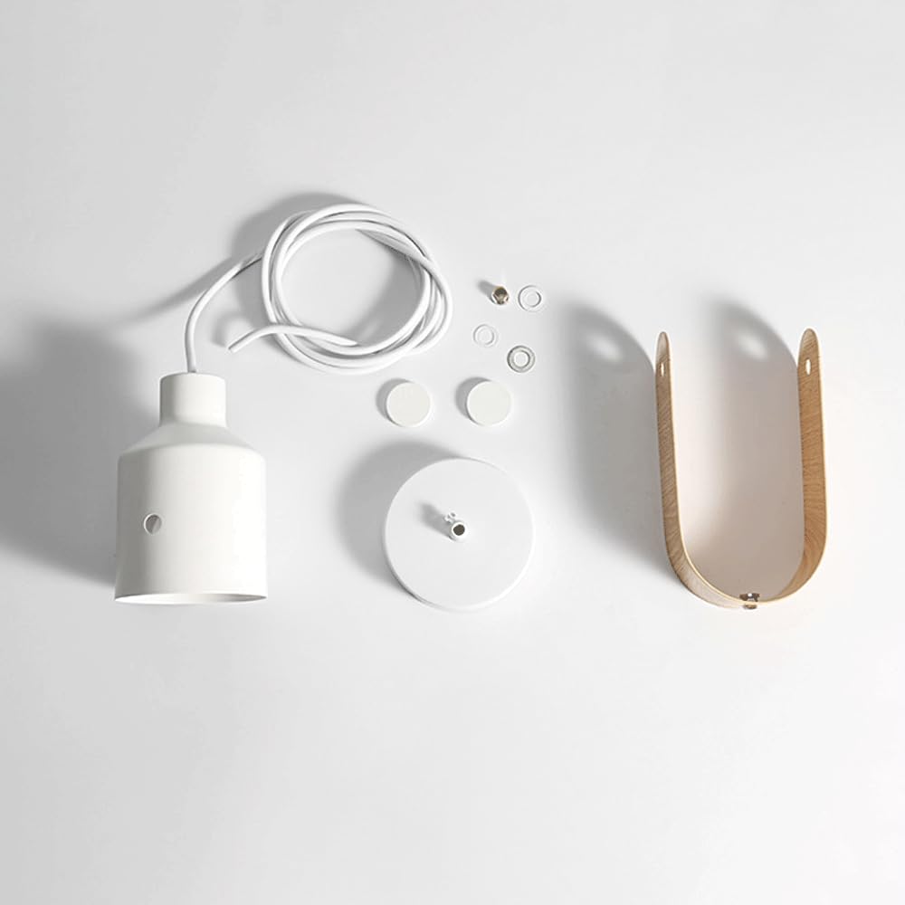 Exploded single white pendant with canopy, cord, bracket and fittings