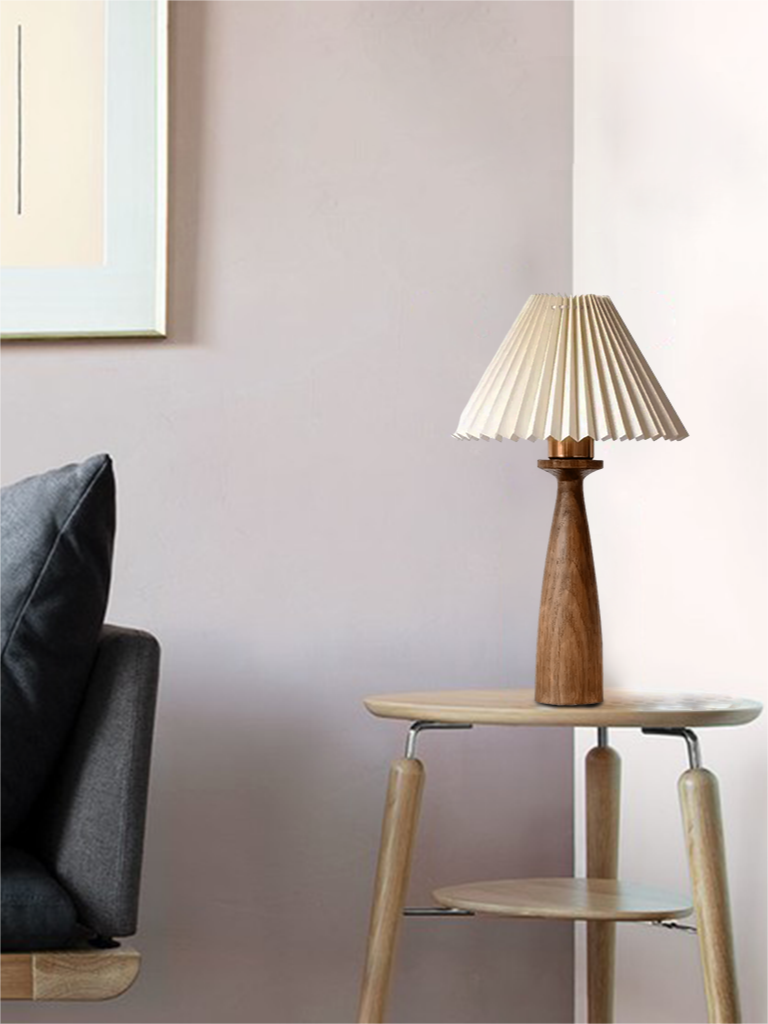 Riko Wood Fabric Pleated Table Lamp - Cueteks
