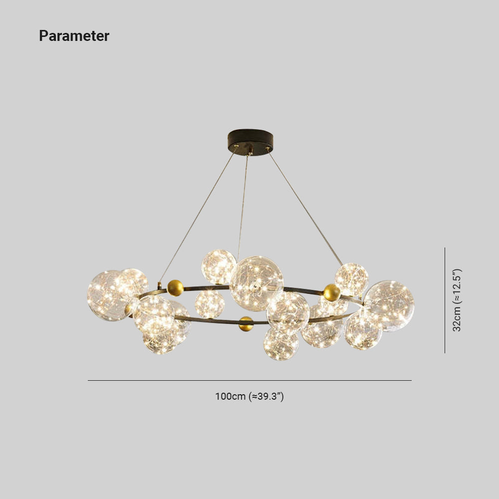 Black round chandelier diagram showing 100 cm width