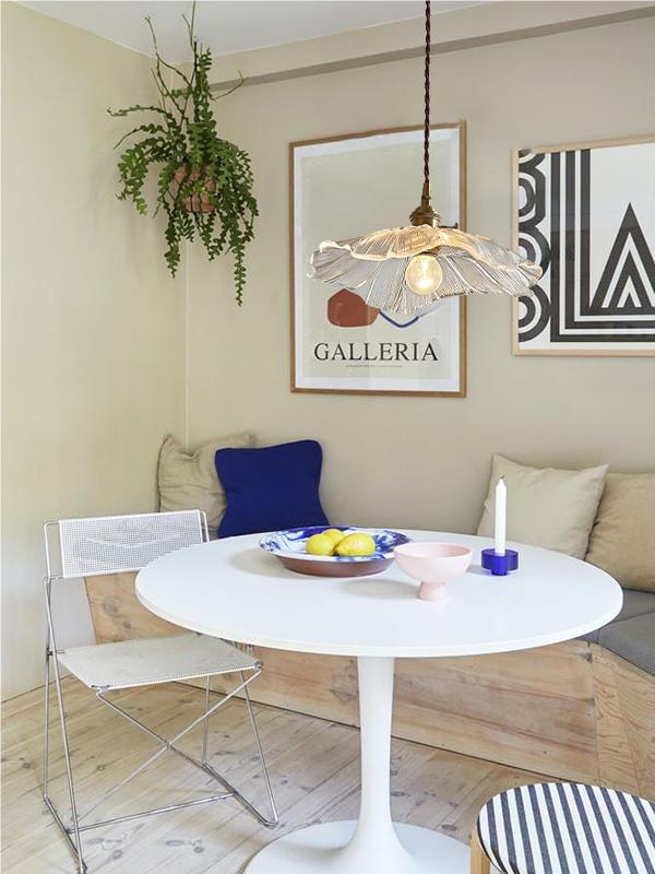 Clear lotus pendant in a breakfast corner