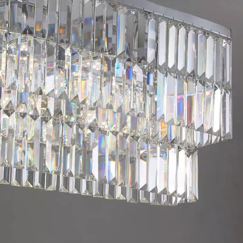 Close view of Marilyn faceted rectangular crystal prisms, hanging attachments and silver-coloured frame