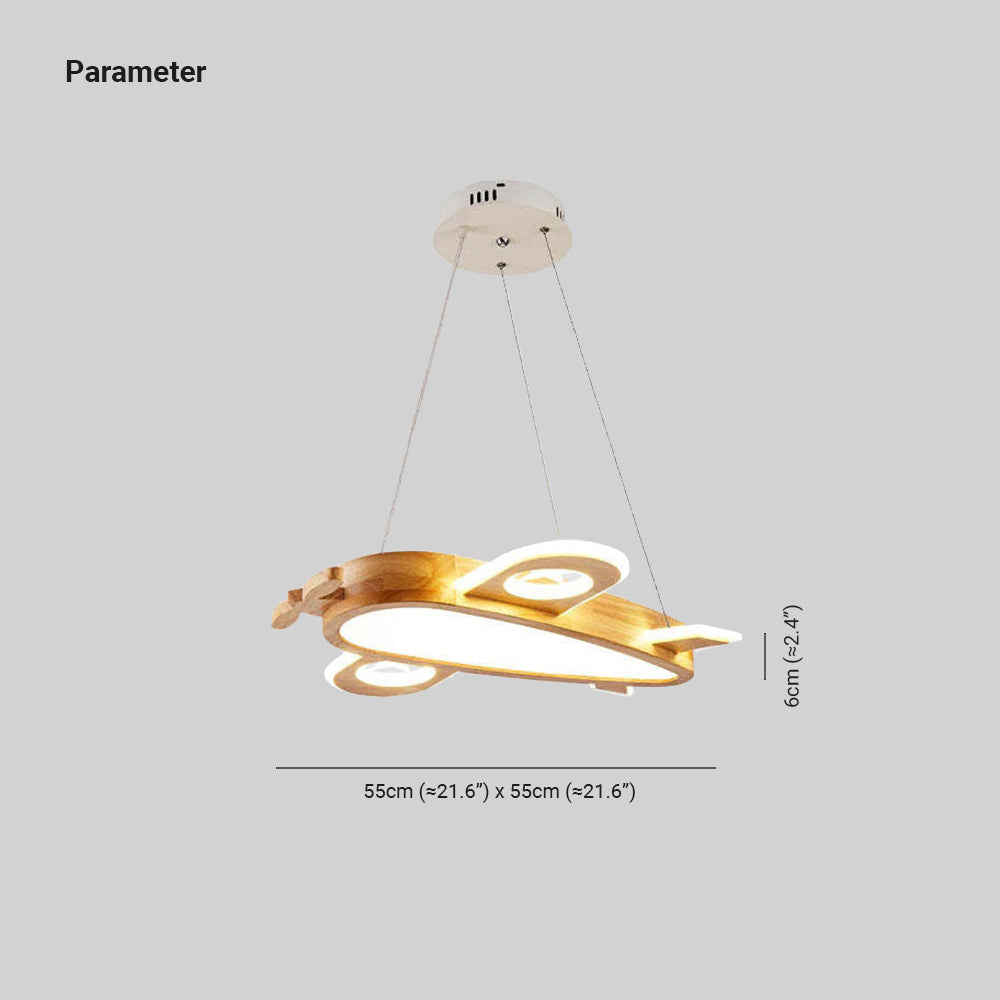 Airplane pendant size diagram labelled 55 × 55 cm with 6 cm body thickness