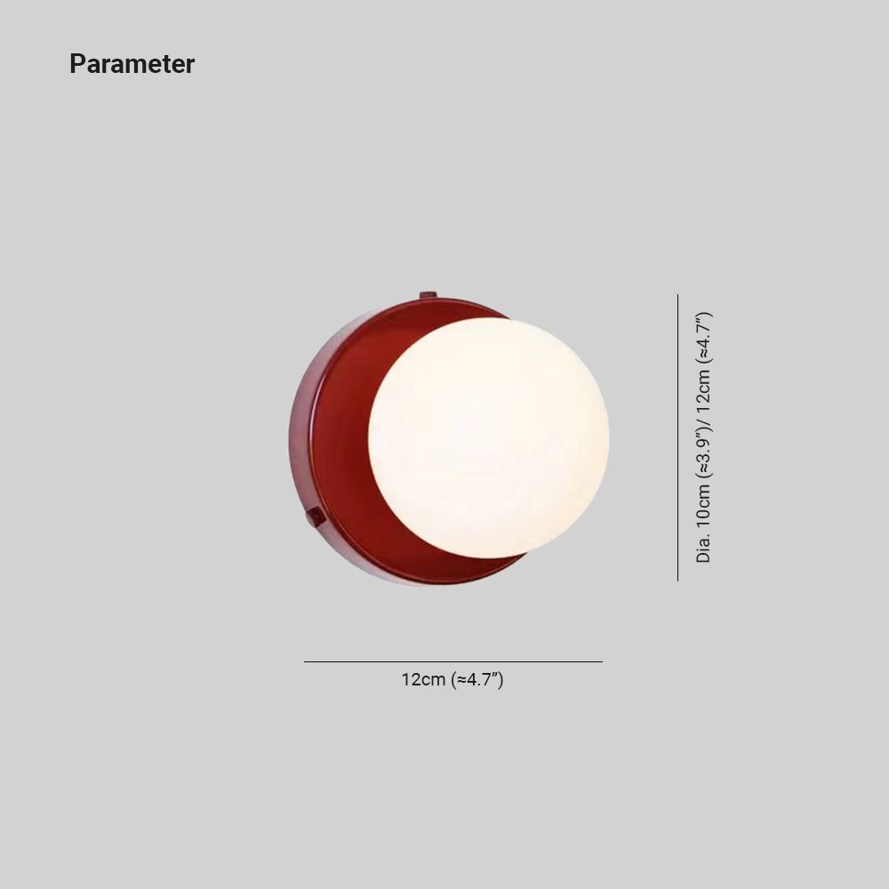 Red globe wall light drawing with 10 cm diameter and 12 cm labels