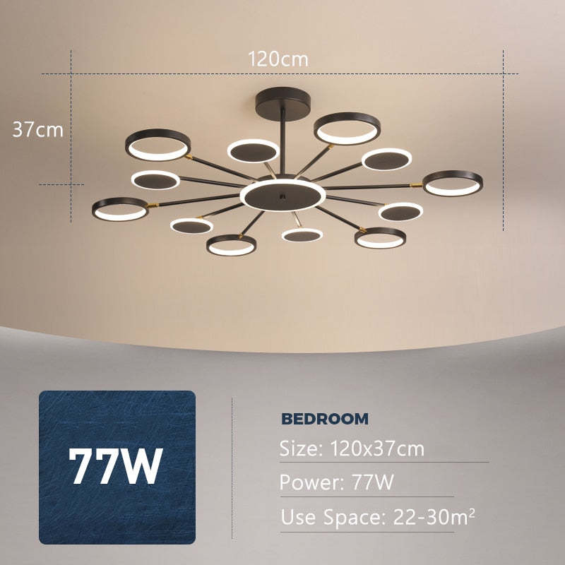 Twelve-arm Sumait graphic marking 120 × 37 cm, 77 W and a suggested 22–30 m² area
