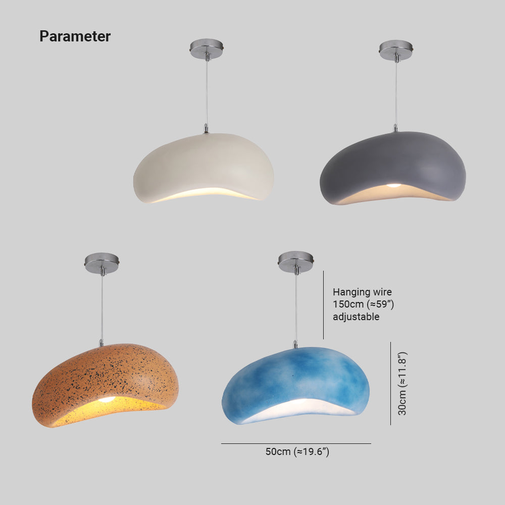 Byers dimensions diagram showing 50 cm shade width, 30 cm body height and 150 cm adjustable hanging wire for White, Gray, Wood and Blue finishes.