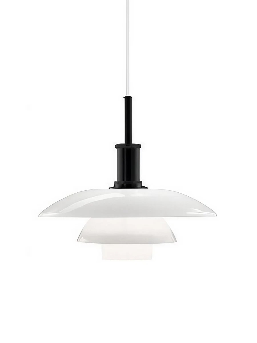 Opal glass disc pendant with a black upper fitting on white