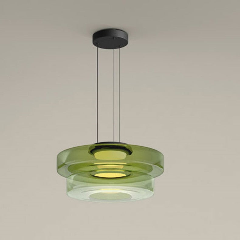 Green two-layer stacked glass pendant