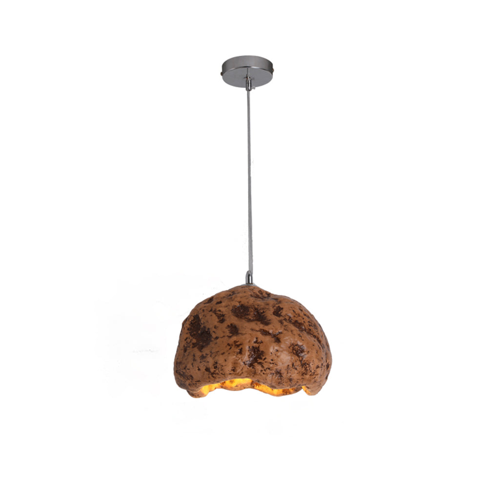 Wood-colour Byers pendant light with brown mottled shade, suspension and round canopy