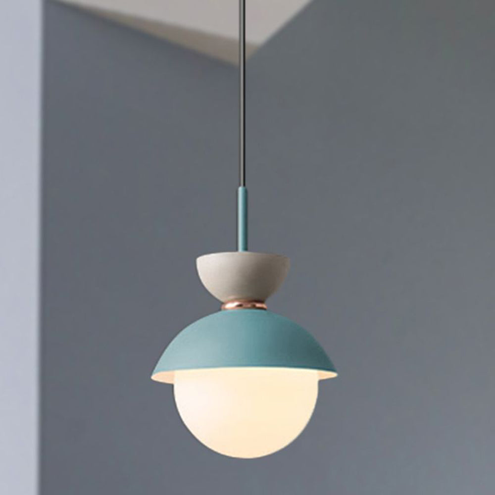Morandi Light Blue pendant with gray upper cup and white glass globe