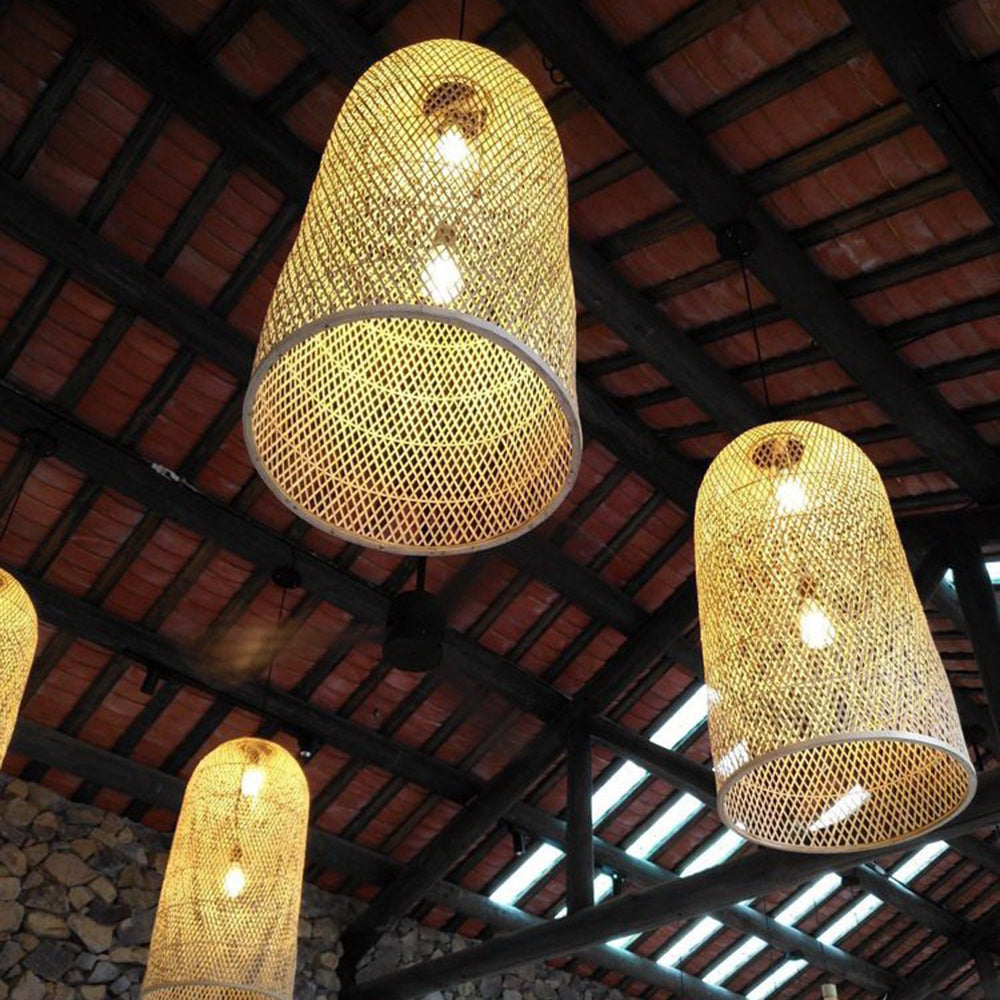 Ritta bamboo pendants hanging beneath a timber roof structure