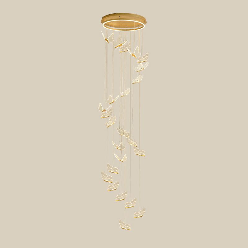 Tall gold-and-clear butterfly cascade pendant on plain background