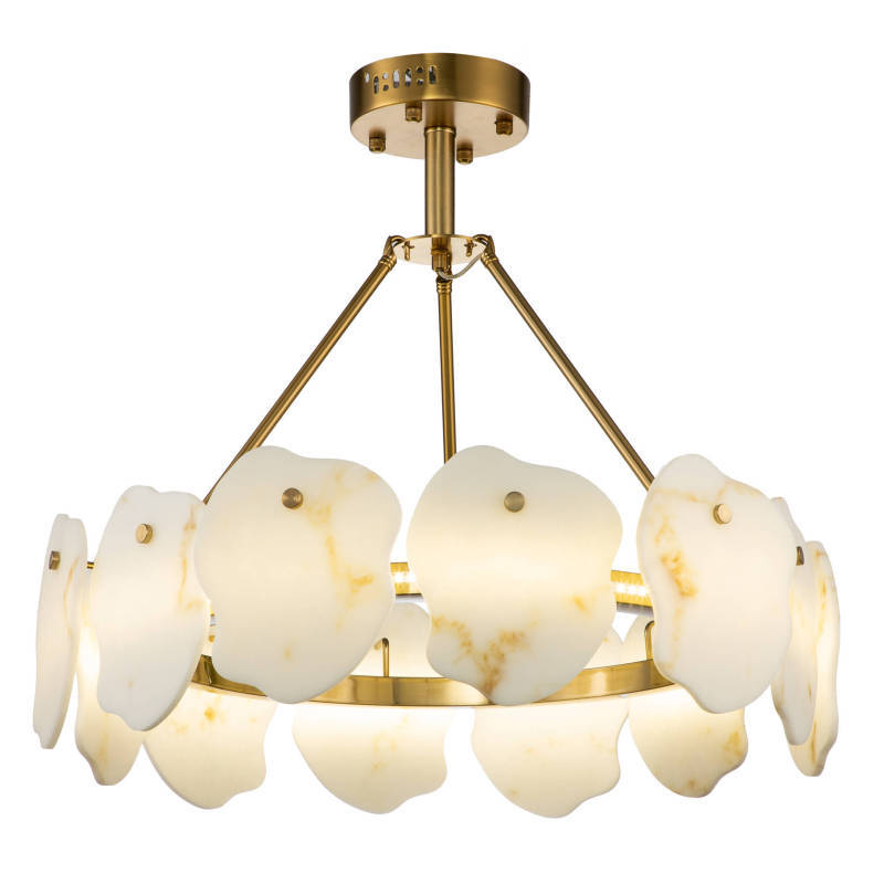 Close view of illuminated Marilyn marble panels and gold-tone frame.