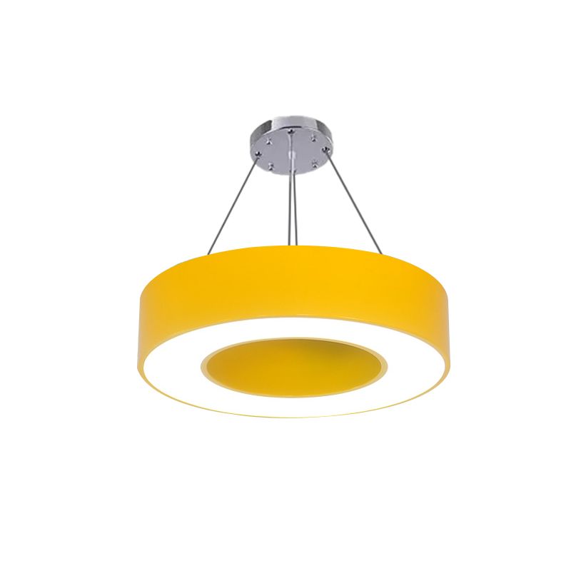 Yellow circular pendant with illuminated underside