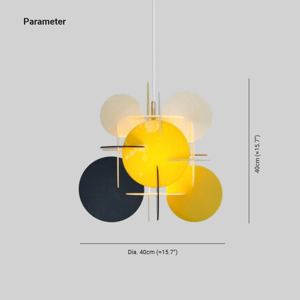 Morandi Yellow/Black/White guide showing the shade assembly 40 cm across and 40 cm vertically, about 15.7 inches