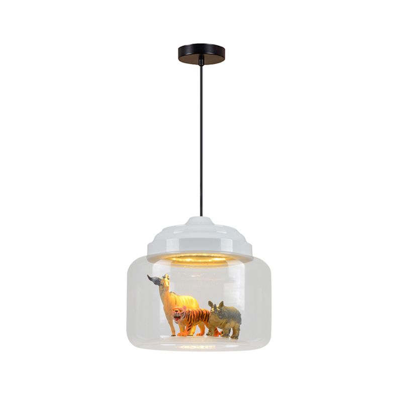 Leilani White pendant with clear glass enclosure and animal figures