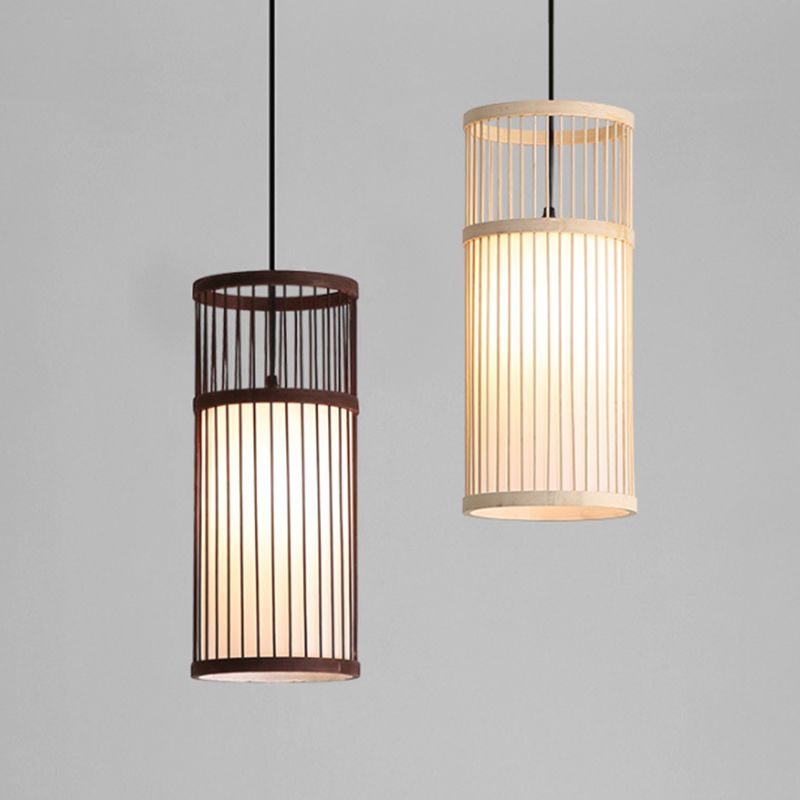 Close view of Coffee and Wood Ozawa slatted cylindrical shades