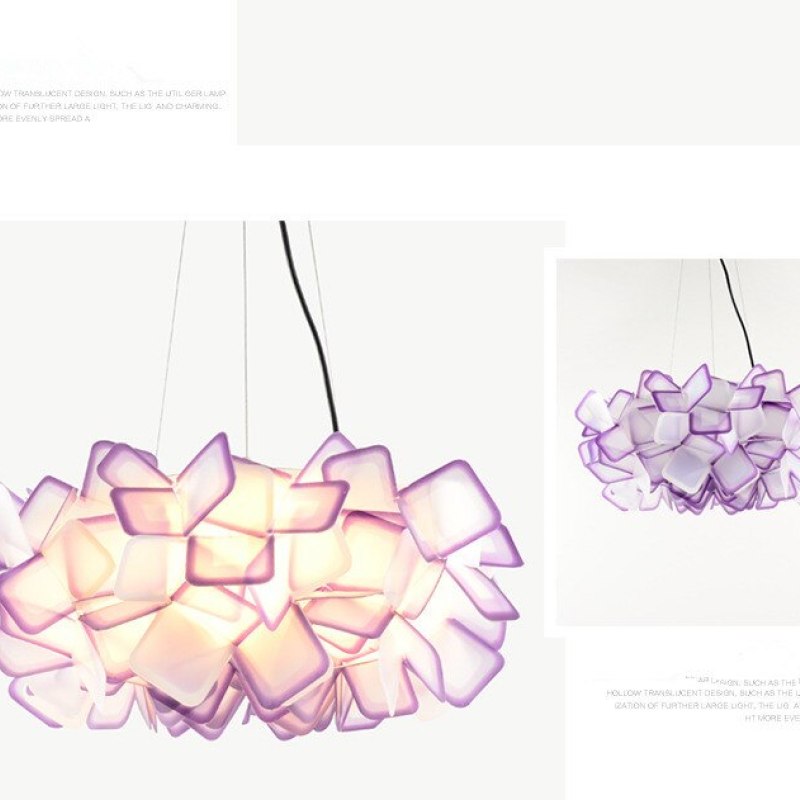 Purple Bella lit and unlit petal-shade composite showing the upper support lines and black cable