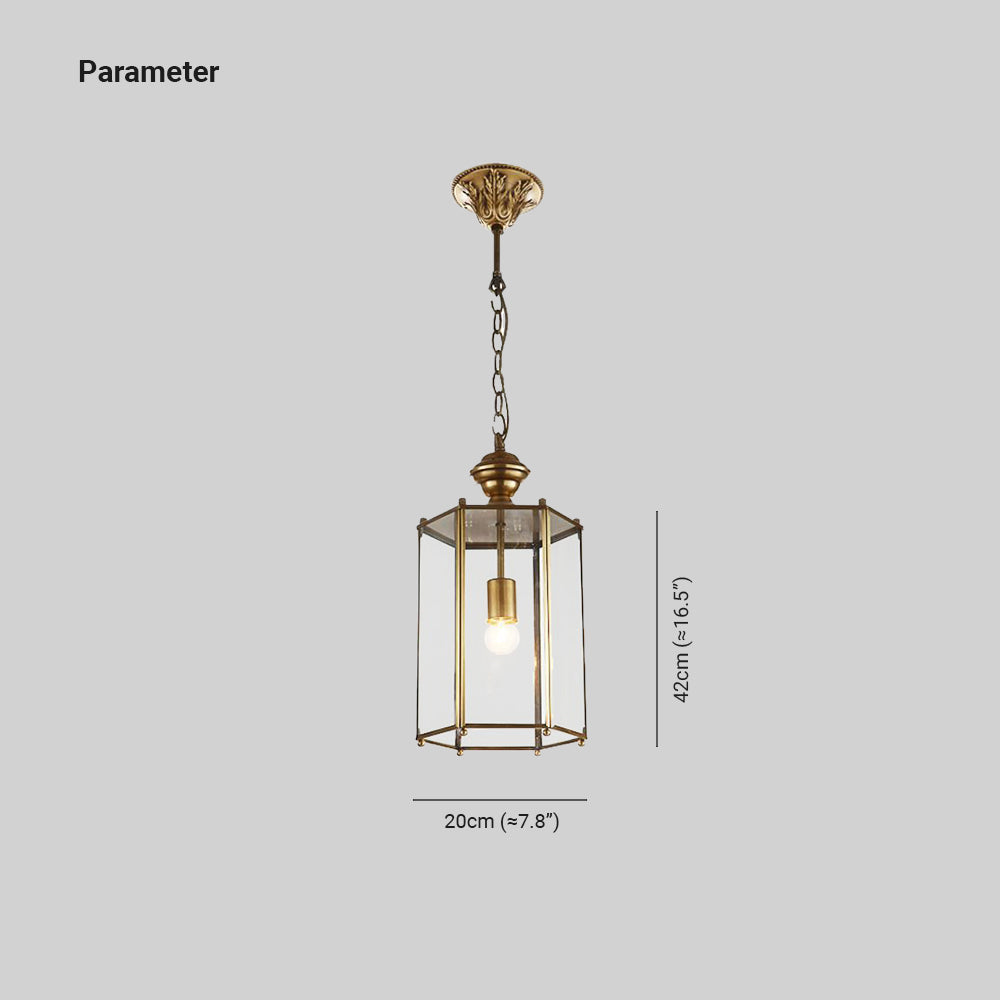 Sanna diagram marking 20 cm width and 42 cm lantern-body height, excluding chain.