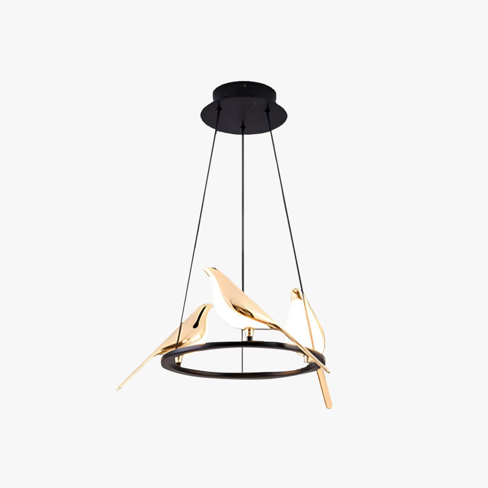 Small three-bird ring pendant with dark ceiling canopy