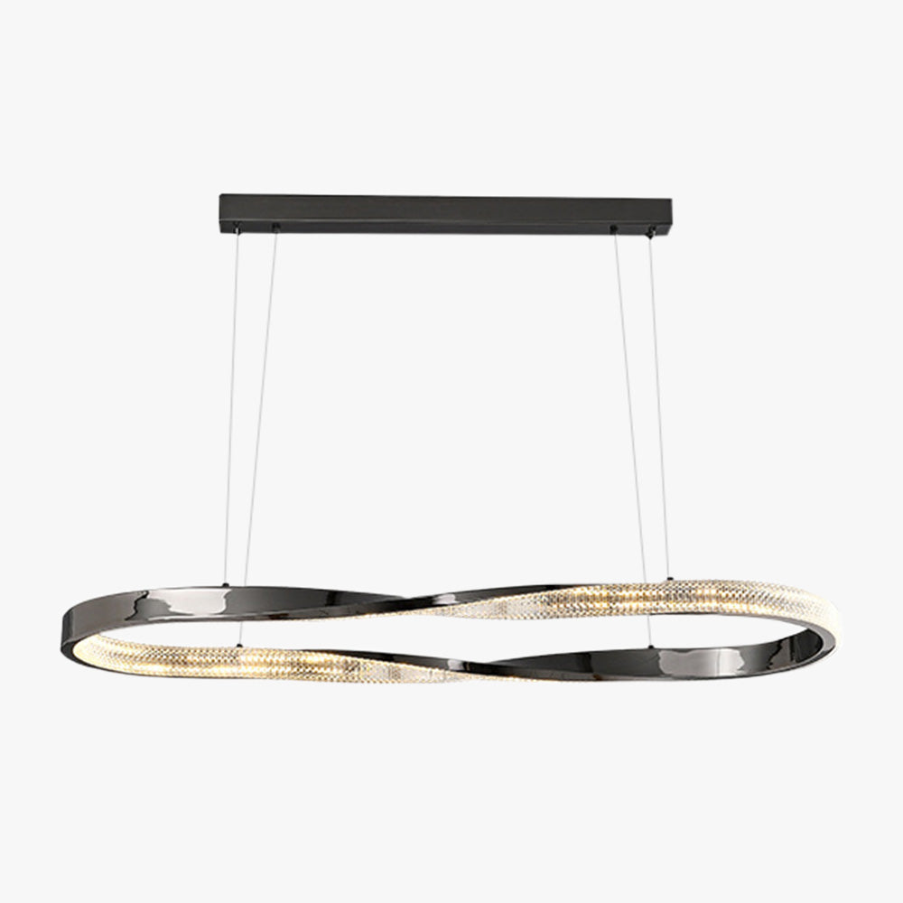 Black oval Kirsten pendant on white with long rectangular canopy, two wire suspension groups and clear acrylic band