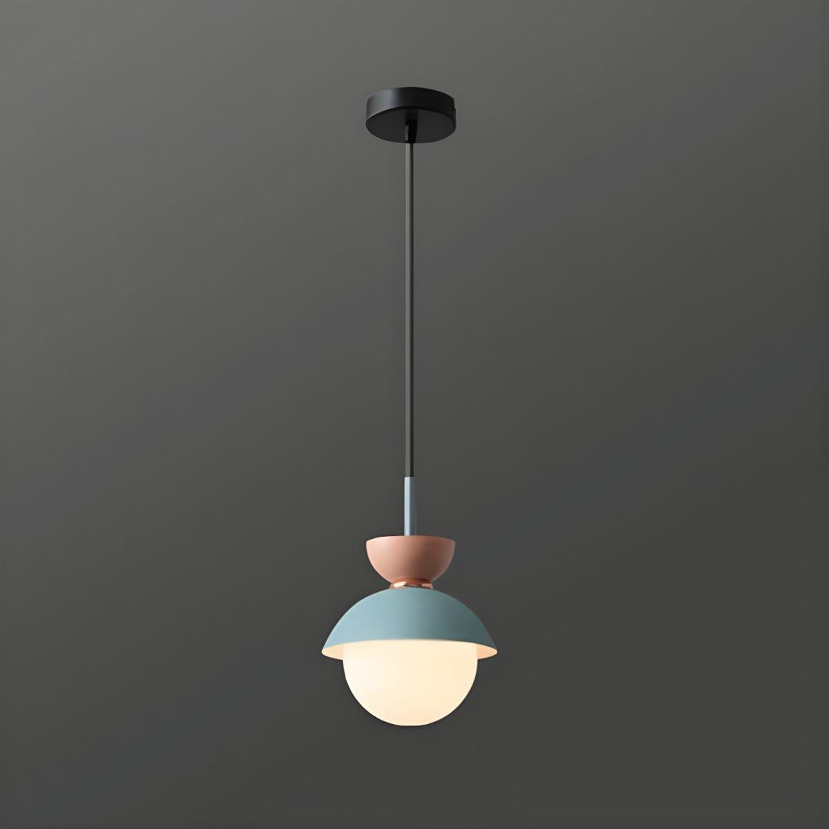 Pink upper cup and light blue shade pendant