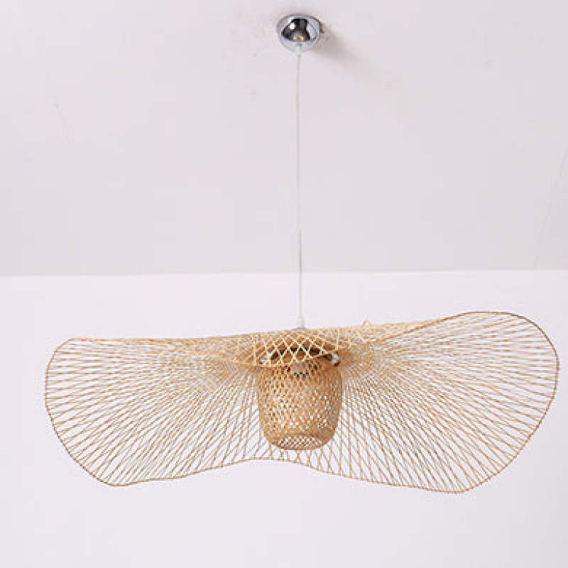 Unlit wavy woven shade with central basket, white cord and silver-tone ceiling canopy