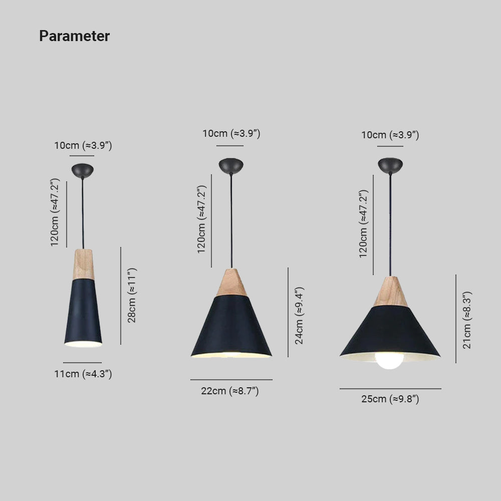 Morandi size chart: shades 11 × 28, 22 × 24 and 25 × 21 cm; 120 cm cords and 10 cm canopies