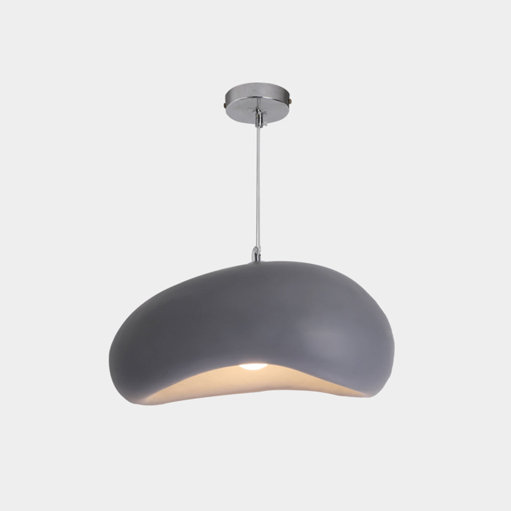 Gray finish view of the Byers pendant light, with a smooth dark shade, curved open underside and round silver-tone canopy.