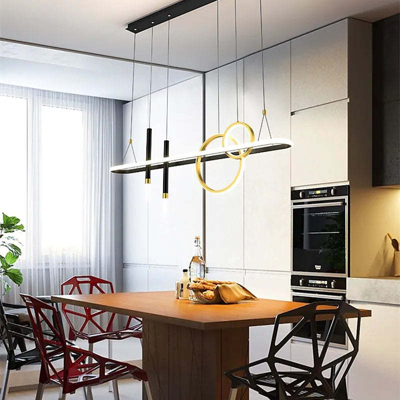 Gold Madina remote-dimming option in a dining and kitchen interior