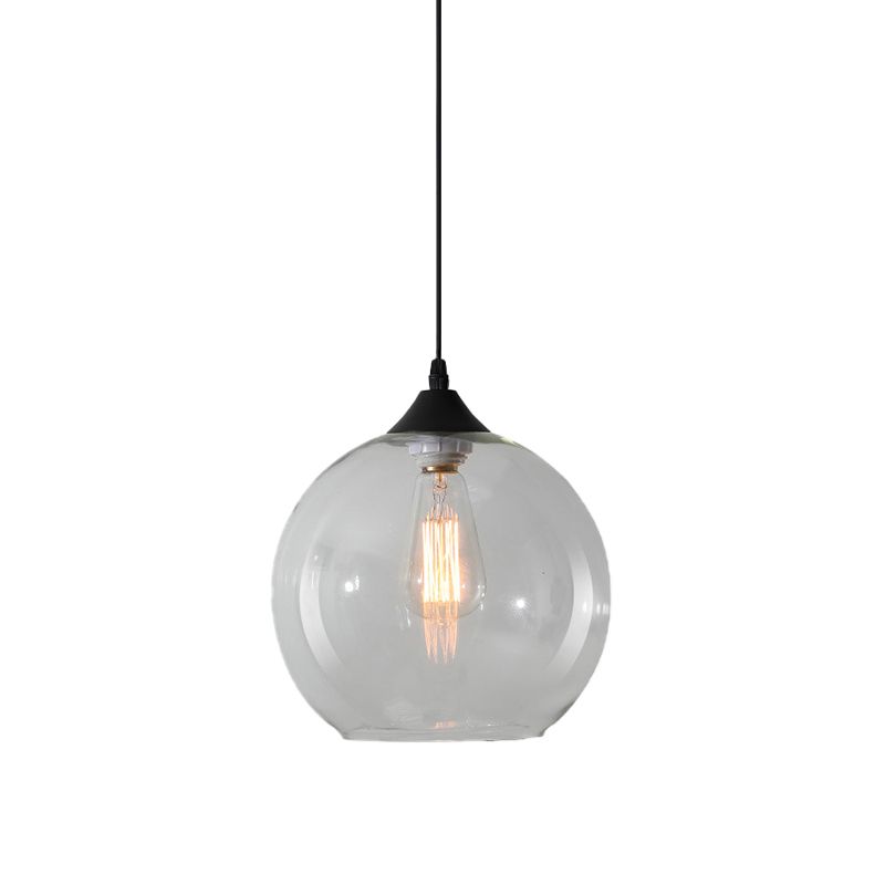 Isolated Clear glass globe pendant with black cap