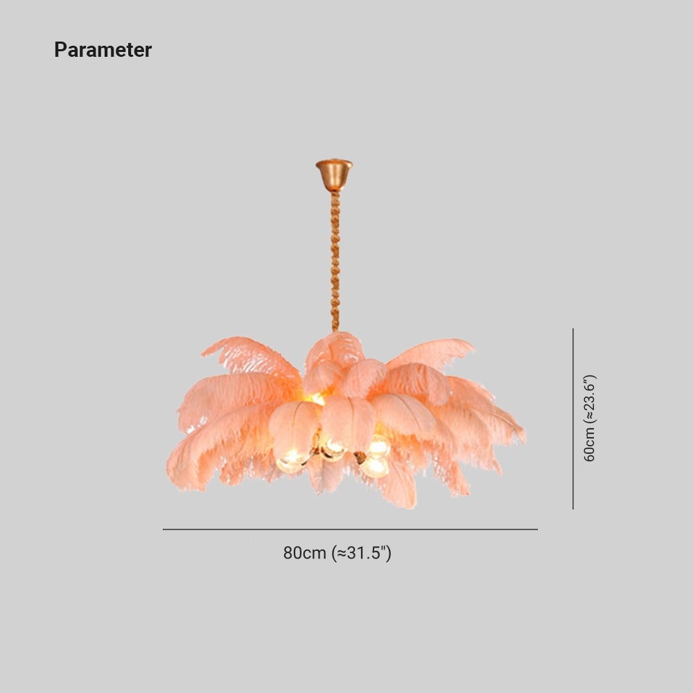 Pink O'Moore parameter drawing labelled 80 cm across and 60 cm feather-body height, with suspension above the height line
