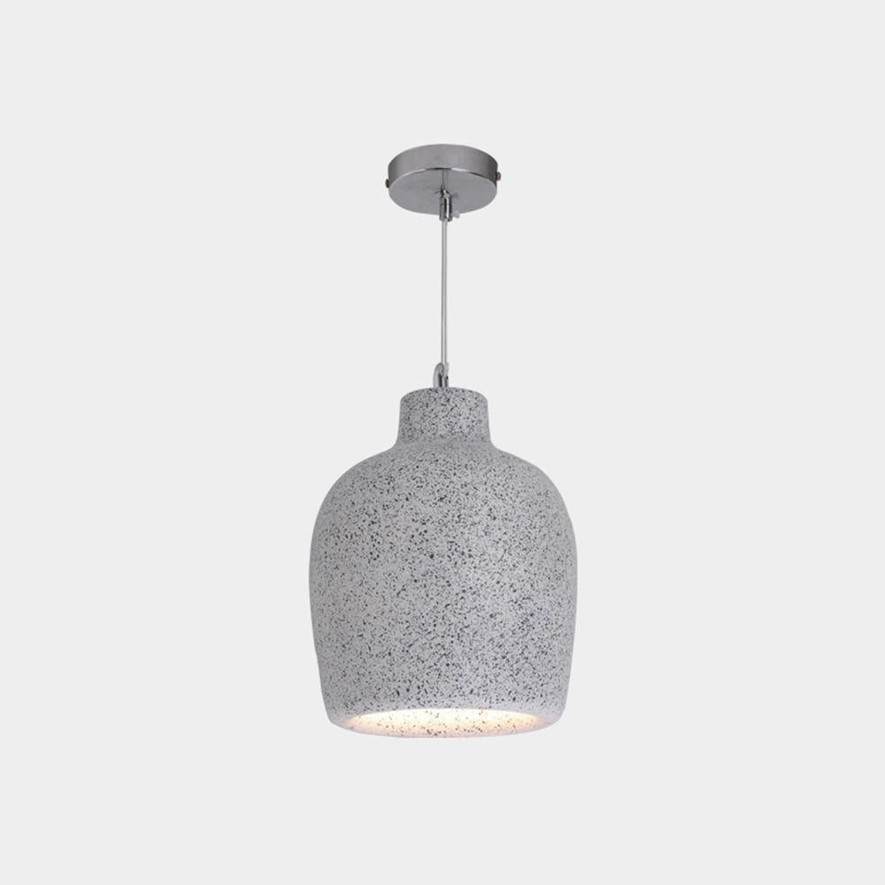 Gray finish view of the Byers pendant light, with dark speckles over a pale rounded-shoulder shade and an open bottom.
