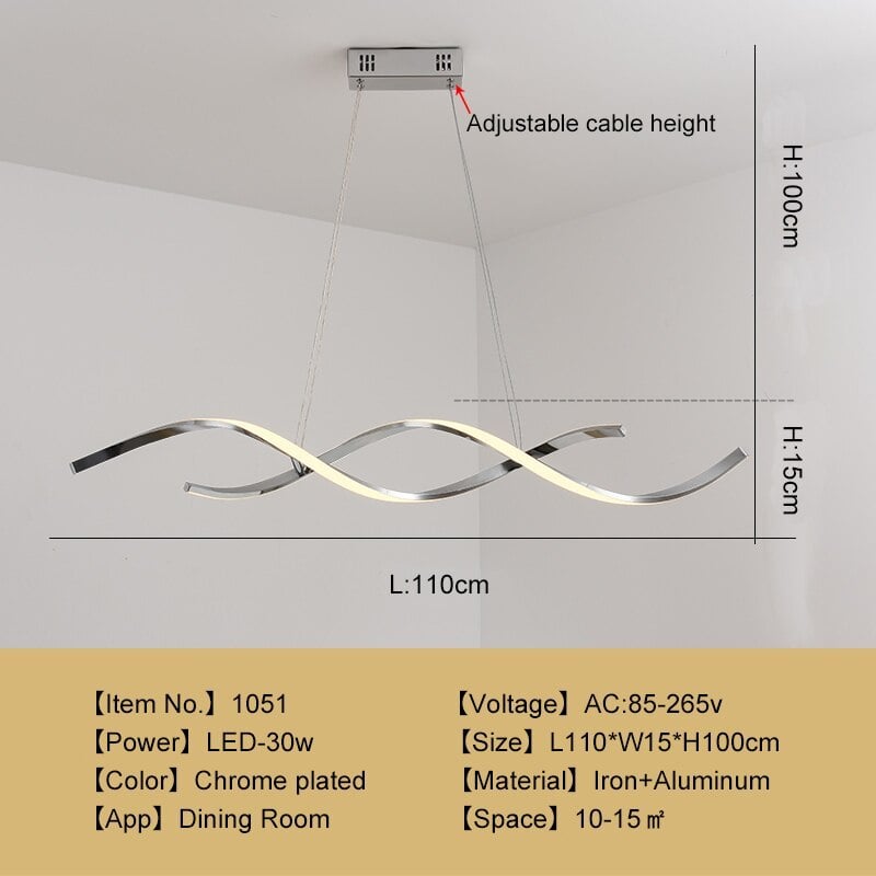 Chrome Louise drawing showing 110 cm length and adjustable suspension