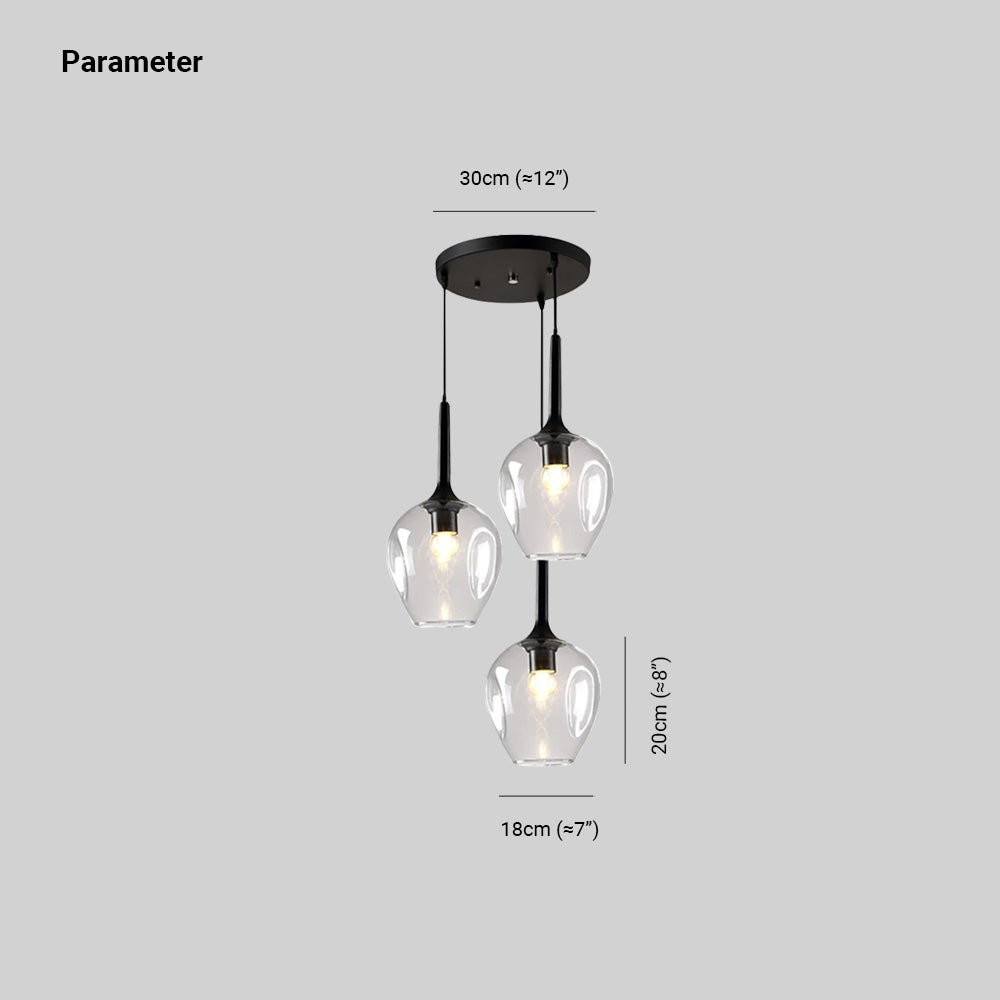Valentina guide showing a 30 cm canopy and glass shades 18 cm wide and 20 cm high