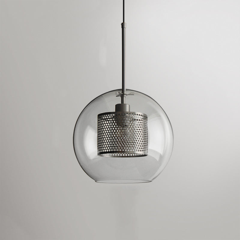 Silver C-style large round glass pendant