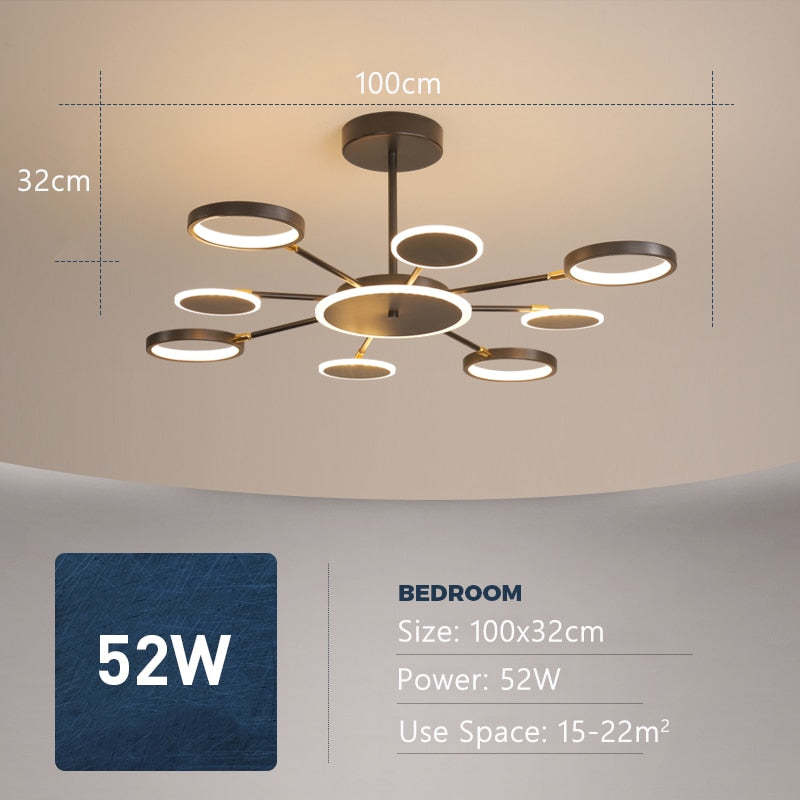 Eight-arm Sumait graphic marking 100 × 32 cm, 52 W and a suggested 15–22 m² area