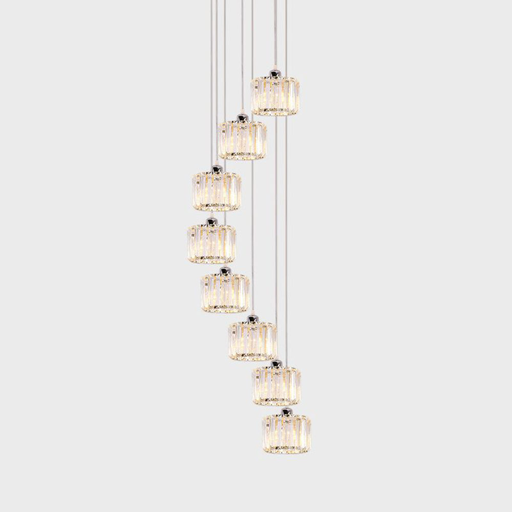 Eight clear crystal column shades in descending arrangement