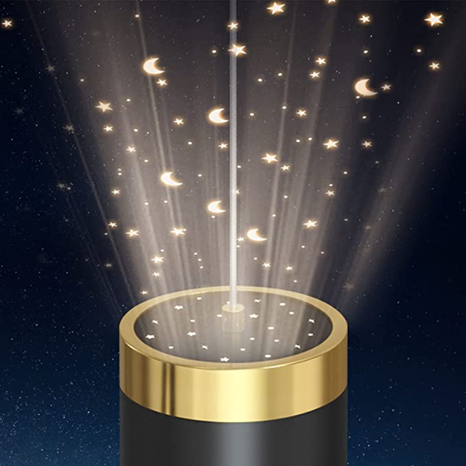 Illustration of star and moon shapes projected from a cylindrical light
