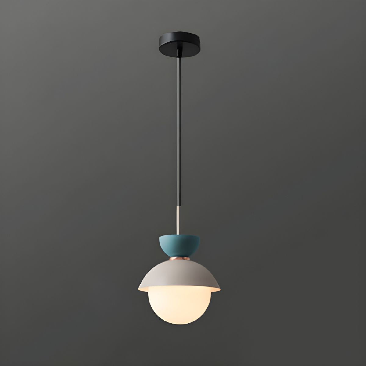 Light blue upper cup and gray lower shade pendant