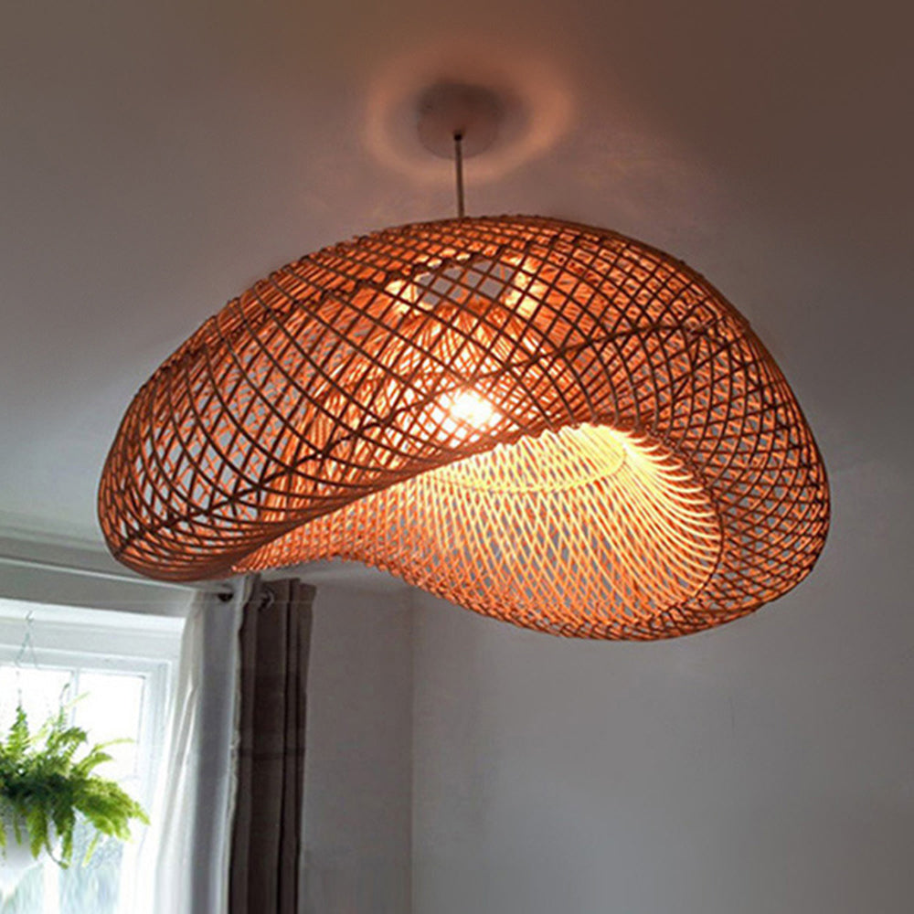 Muto pendant viewed from below beside a curtained window