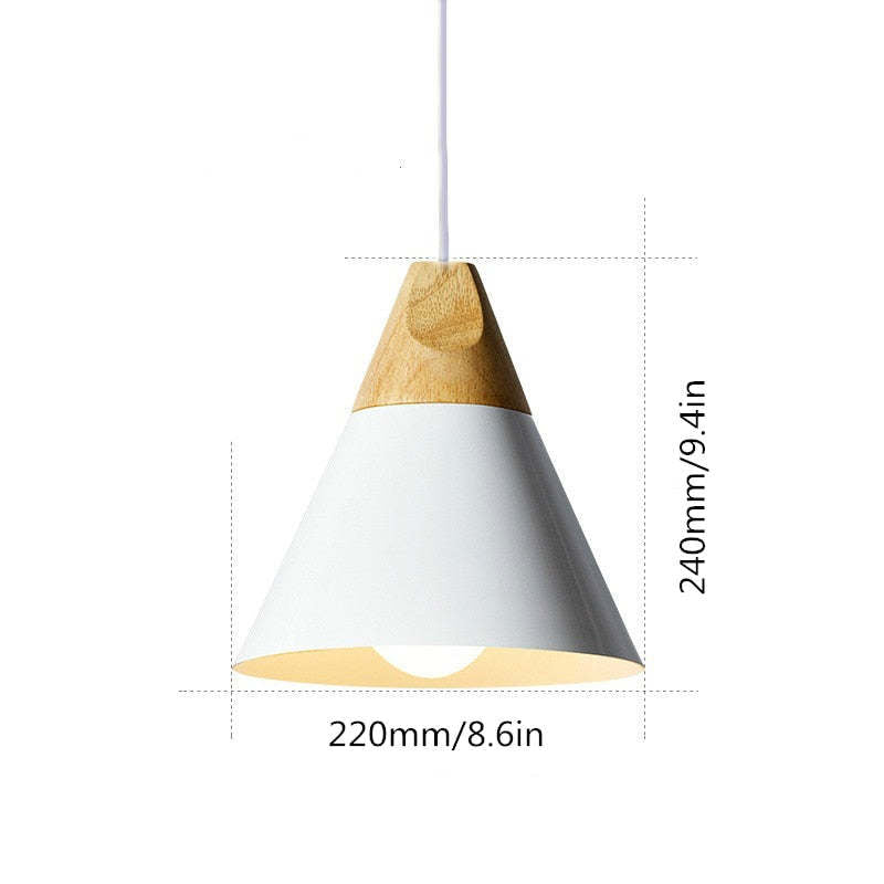 White medium cone pendant diagram: diameter 220 mm and shade height 240 mm