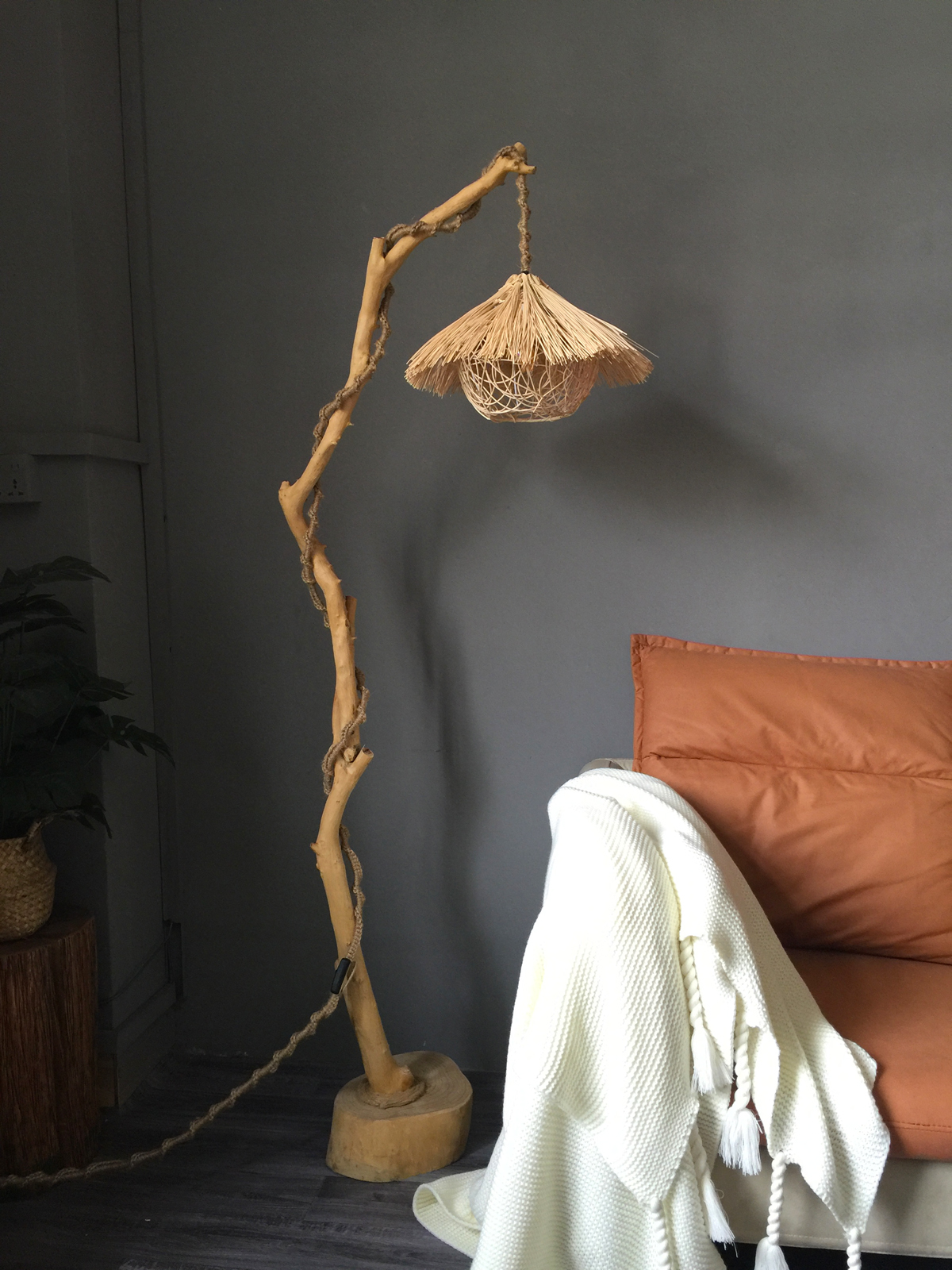 Rustic Rattan Wooden Birdcage Floor Lamp - Cueteks